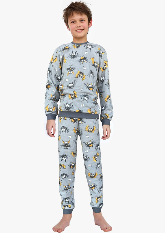 Pijamale băieți Cornette Bat 2 264/182, 263/182, gri - bumbac, mâneci lungi, model cu liliac