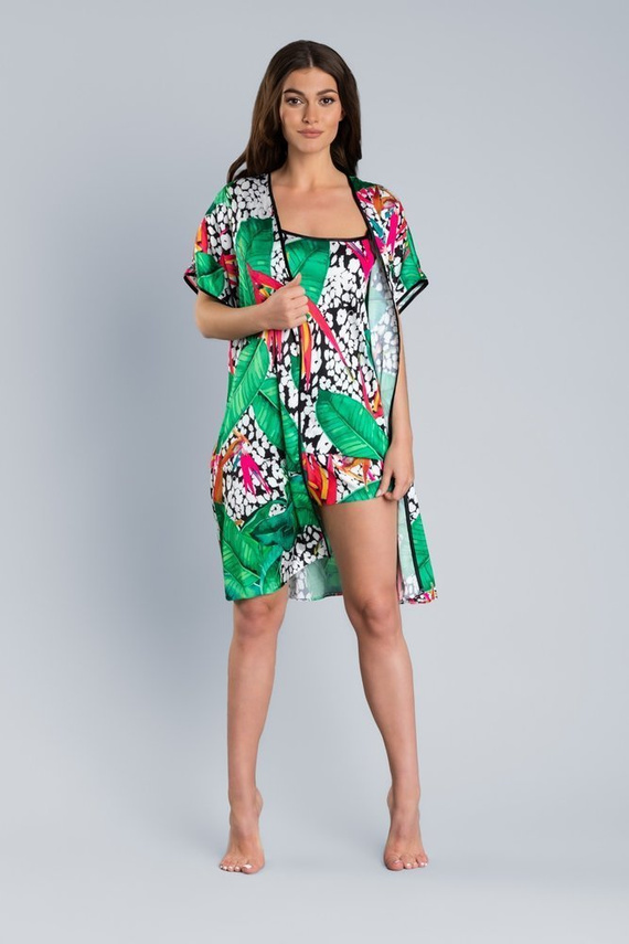 Halat de baie din satin pentru femei DORITA Italian Fashion- print/green