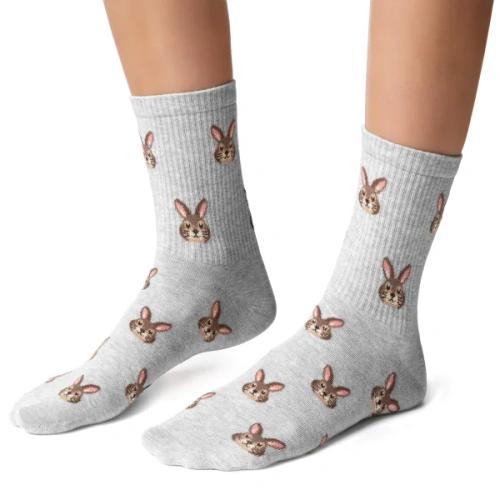 Șosete damă Steven Happy Easter 136 – bumbac cu model iepurași grey
