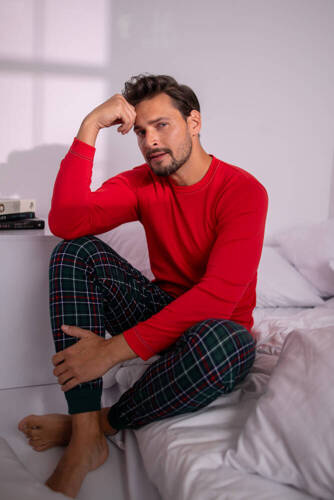 Fogo Pijama bărbătească cu mânecă lungă, pantaloni lungi Italian Fashion - roșu/print