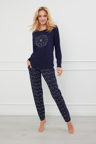 Arugia Pijama de damă cu mânecă lungă, pantaloni lungi Italian Fashion - albastru navy/print