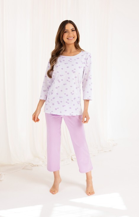 720 Pijamale dama Regina violet - bumbac, maneci 3/4, pantaloni 7/8