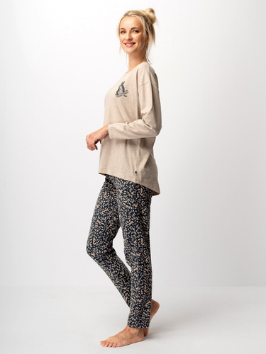 Pijama dama Key LNS 707, bej - bumbac, maneca lunga, eleganta
