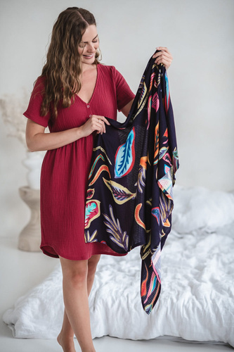 Cămașă de noapte de maternitate și alăptare de muselină Aurora Milk&Love raspberry