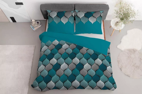 5226 A Lenjerie de pat din satin Mozaic oriental Detexpol turcoaz