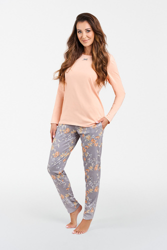 Pijama cu mânecă lungă și pantaloni pentru femei Kasali Italian Fashion - somon/print 