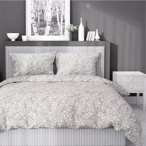 5217 B Lenjerie de pat din satin, frunze fine, bej Detexpol