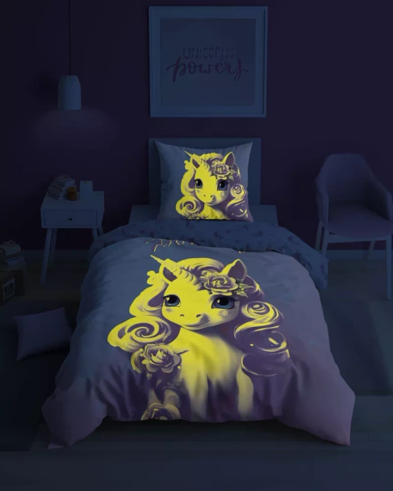 5418 A Unicorn Lenjerie de pat din bumbac care strălucește în întuneric Detexpol