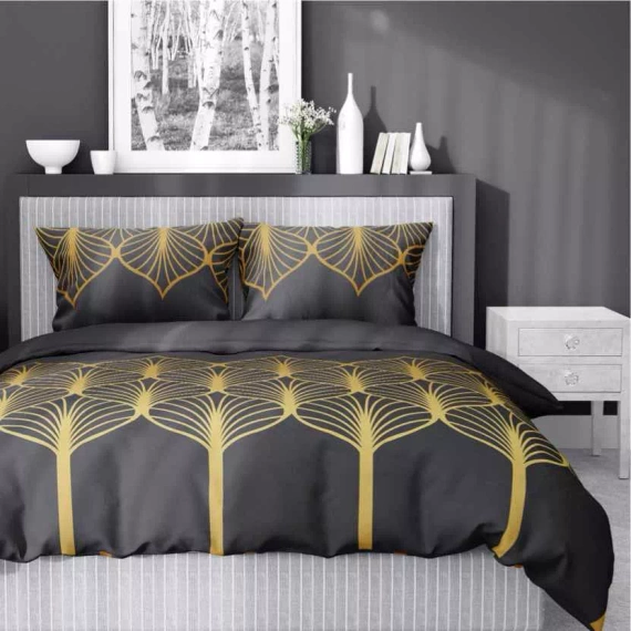 5225 A Lenjerie de pat din satin cu motiv geometric Detexpol negru