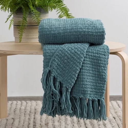 Suzi Cuvertură de pat țesută cu franjuri, eurodrape, mentă