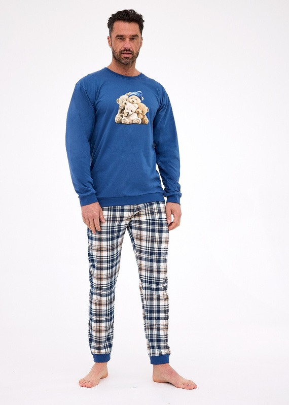 115/292 Cornette Bears pijamale bărbați | Bumbac, imprimeu ursuleț, culoare blugi, manșete