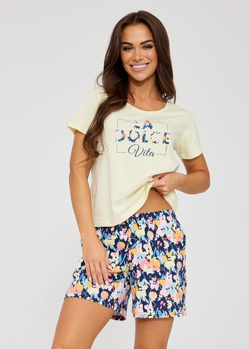 Pijama damă Cornette Pola 730/337 roz, bumbac 100%, pantaloni lungi cu print floral