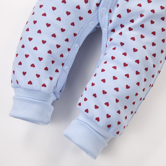 Salopetă bebe Love Eevi fără botoșei albastră cu inimioare 100% bumbac