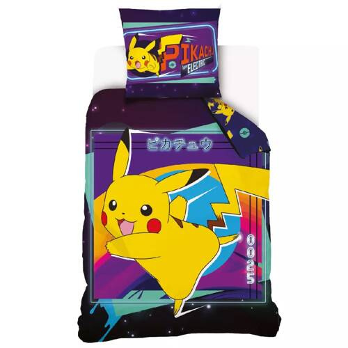 Lenjerie de pat din bumbac Pokemon Pikachu Carbotex, violet