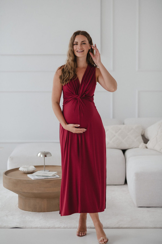 Rochie maxi de maternitate si alaptare cu bucla Milk&Love burgundy