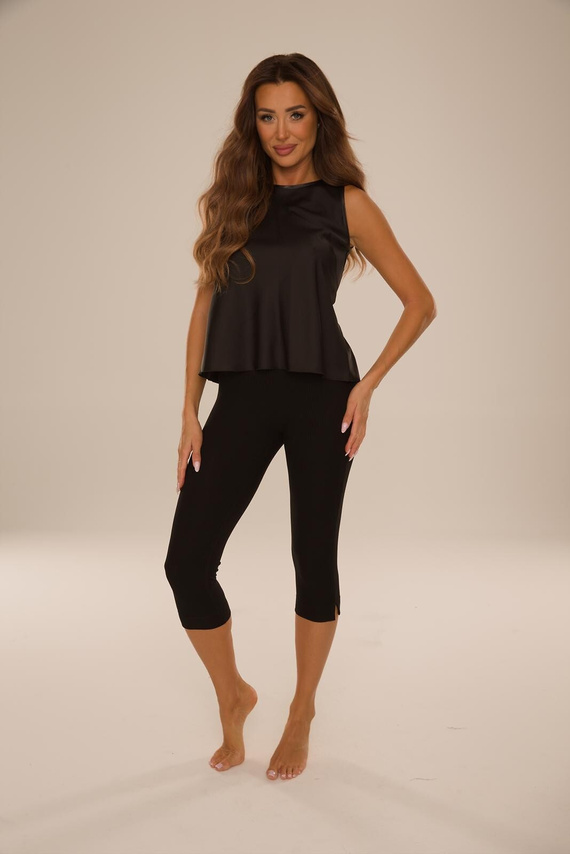 De Lafense Sienna 084 pantaloni damă 3/4 din viscoză cu dungi - negri