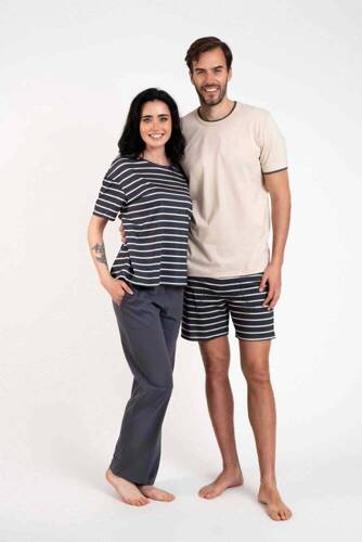 Betty Pijama de damă cu mânecă scurtă, pantaloni lungi Italian Fashion - imprimeu grafit/grafit