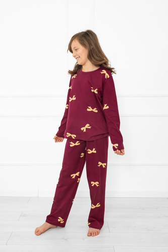 Pijama pentru fete Kwadro Italian Fashion - bumbac, mâneci lungi, fundițe