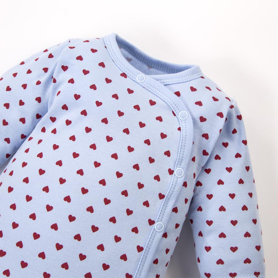 Body bebeluși Love Eevi albastru cu inimioare 100% bumbac, deschidere completă