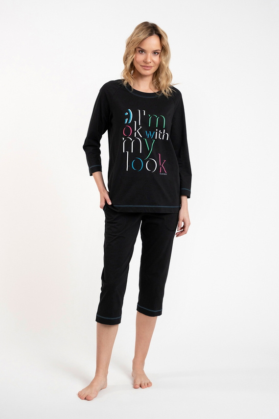Pijama de damă Olza 3/4 mâneci, 3/4 pantaloni Italian Fashion - negru