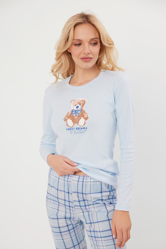 Katrin Pijama de damă cu mânecă lungă, pantaloni lungi Italian Fashion - albastru/print