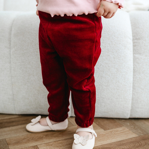 Fluffy Tails Pantaloni din velur pentru fete Eevi – visiniu, cu buzunare