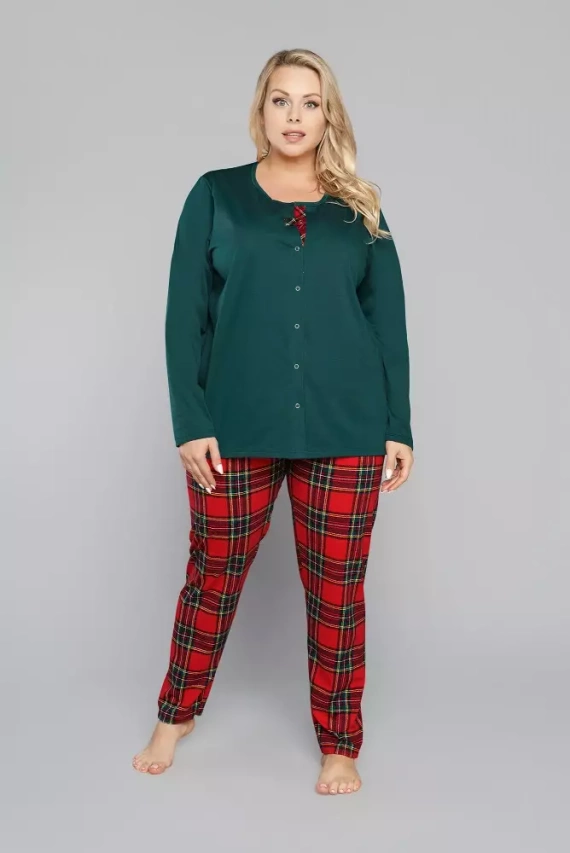 Pijama pentru femei Zorza cu mânecă lungă, pantaloni Italian Fashion - roșu/print 