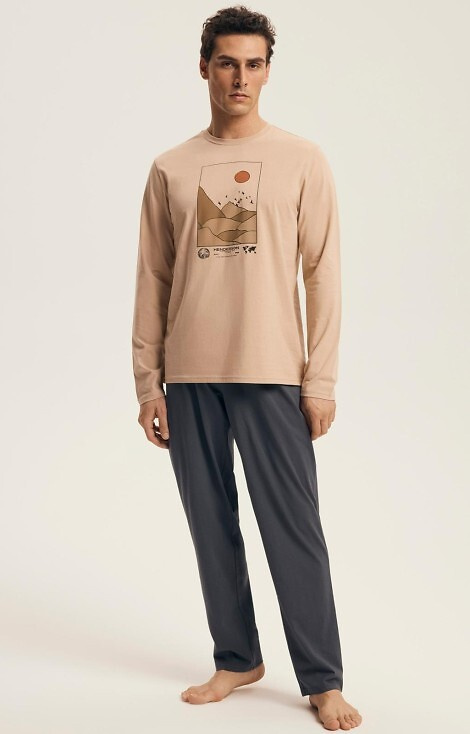43474 Set de pijamale Luro Henderson Core pentru bărbați – bumbac, bluză cu imprimeu, pantaloni lungi