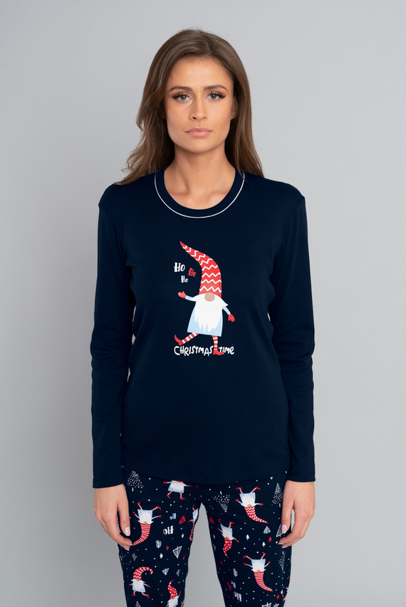 Pijama cu mânecă lungă și pantaloni lungi pentru femei Gnome Talian Fashion- roșu/print