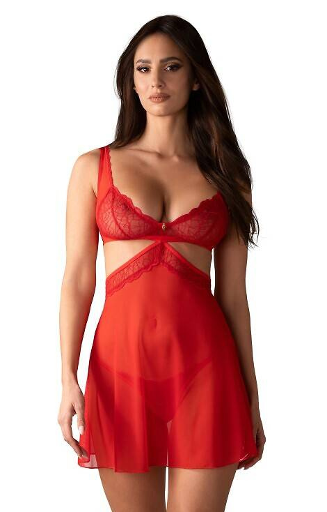 Cupide Desir Babydoll Obsessive chemise și tanga - roșu