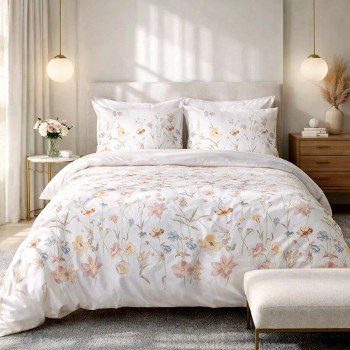 Lenjerie de pat satinată 1553/1 Satynlove 100% bumbac floral + fețe 70x80