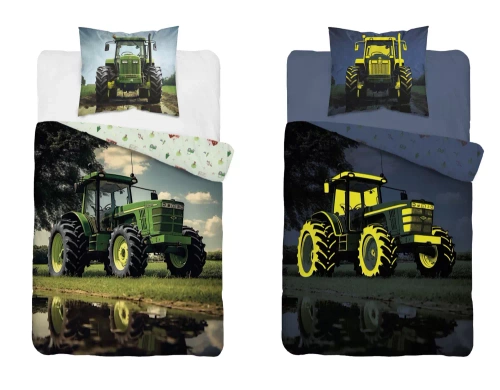 5409 Un tractor verde Lenjerie de pat din bumbac strălucitoare în întuneric Detexpol