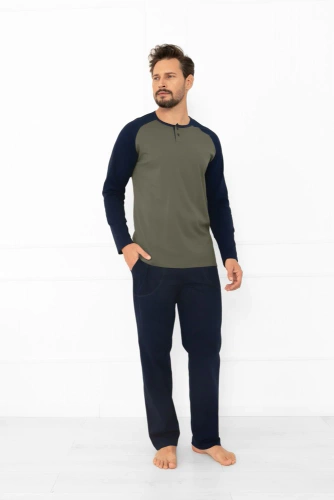 Alexander Pijama pentru bărbați Italian Fashion olive - bumbac, lung. mâneci și pantaloni