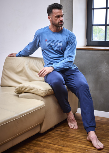 Pijamale bărbați 322/301 albastru maraton - bumbac, mâneci lungi, stil sportiv