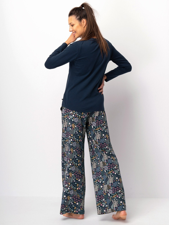 Pijamale dama Key LNS 571 albastru inchis - bumbac, maneca lunga, eleganta