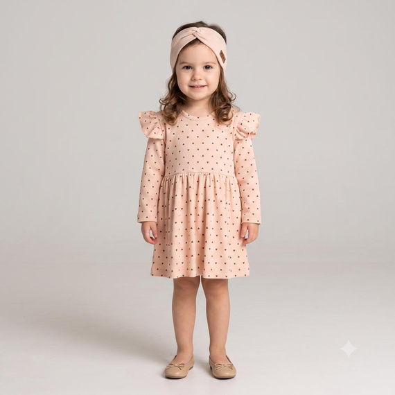 226166 Nicol HANIA Rochie fete 100% bumbac bej cu inimioare