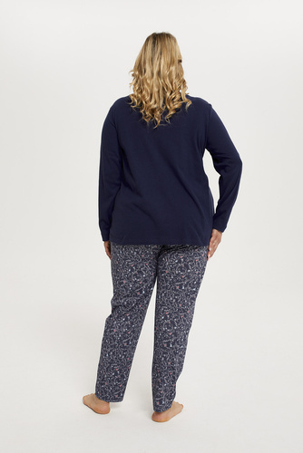 Sajna Pijama de damă cu mâneci lungi, pantaloni lungi Italian Fashion - albastru navy/print