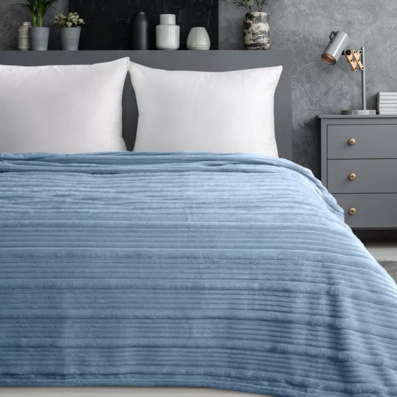 Pătură cuvertură Nina 220x200 flanel 3D moale Eurofirany 300 GSM albastru