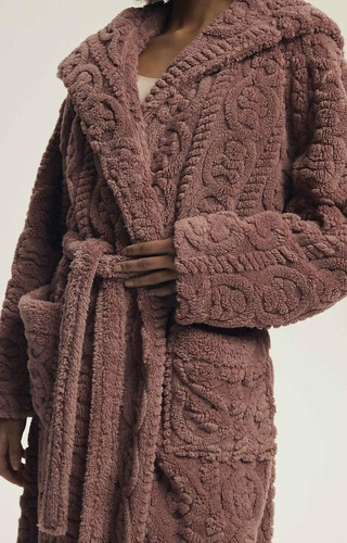 43592 Darlena Henderson roz prăfuit – halat de baie lung, moale, cu glugă, pentru femei, cu model