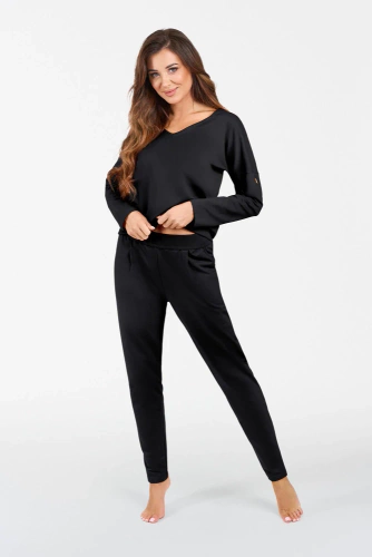 Karina Ladies set cu mânecă lungă, pantaloni Italian Fashion - negru
