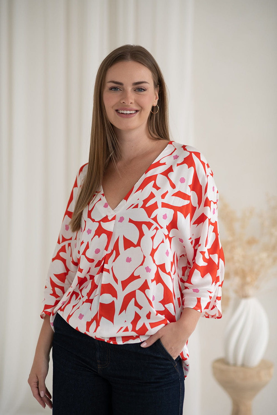 Bluză de maternitate Mamafullness Milk&Love florală pentru alăptare – viscoză, mâneci 3/4, oversize