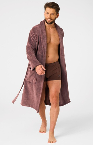 Halat de baie maro pentru bărbați MGL 255 B25 - clasic, moale, cu legături în talie