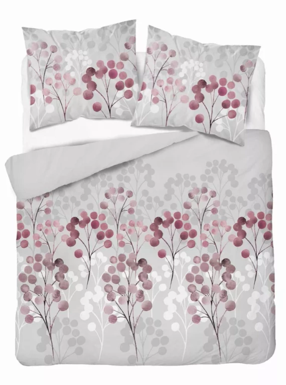 5223 B Lenjerie de pat din satin cu crenguțe în nuanțe de roz Detexpol gri