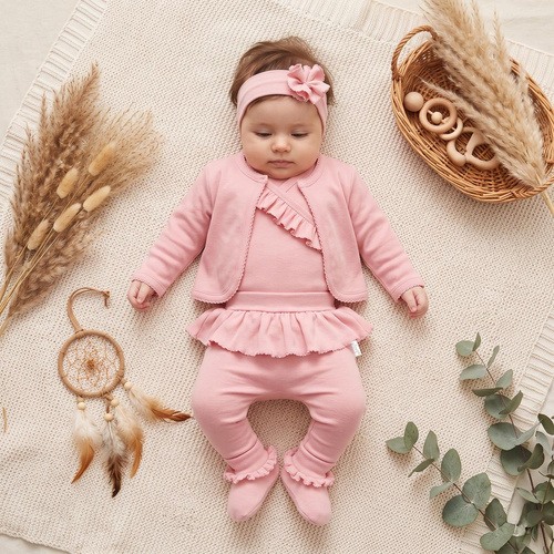 Set pentru bebeluși Nicol 142106, 5 piese, 100% bumbac, roz pudrat