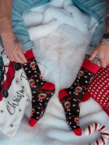 1290-036 Șosete Mopsy Milena pentru bărbați, negre - Crăciun, colorate, bumbac