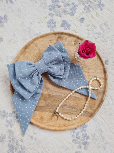 KMN16 Arc de păr de muselină cu închidere automată Marija - albastru