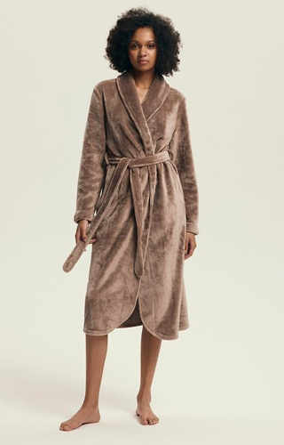 Halat de baie Dextra Henderson Coffee pentru femei - moale, cu legături, până la genunchi