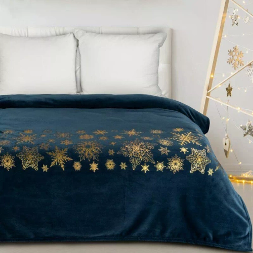 Pătură de Crăciun Joy 3 cu stele Eurofirany, bleumarin