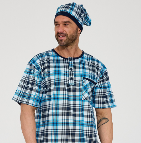 Cornette 109/38– cămașă de noapte bărbați din 100% bumbac, mânecă scurtă, nasturi și buzunar