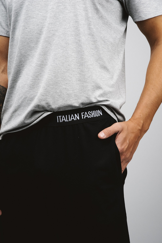 Dallas Pijama cu mânecă scurtă pentru bărbați, pantaloni scurți Italian Fashion- melange/negru